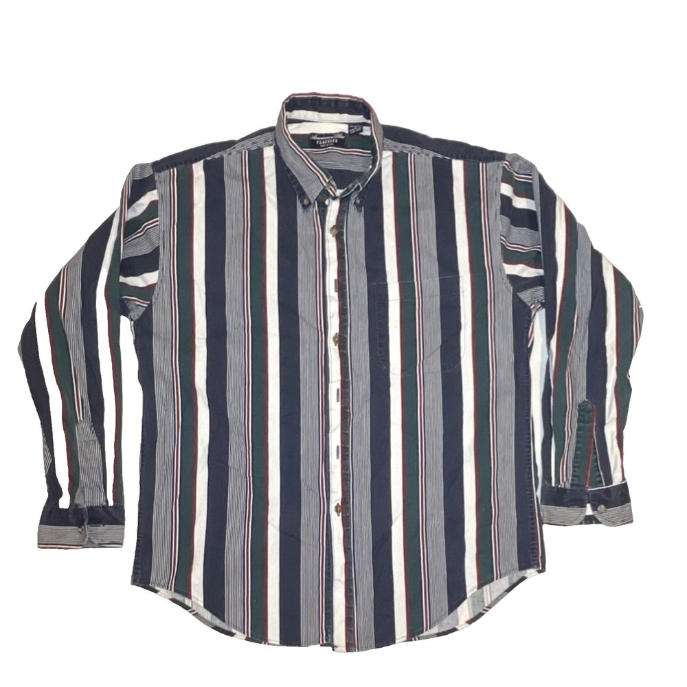 American Blue Classics Men's L Striped Woven Cotton Button-Down Shirt Pockets